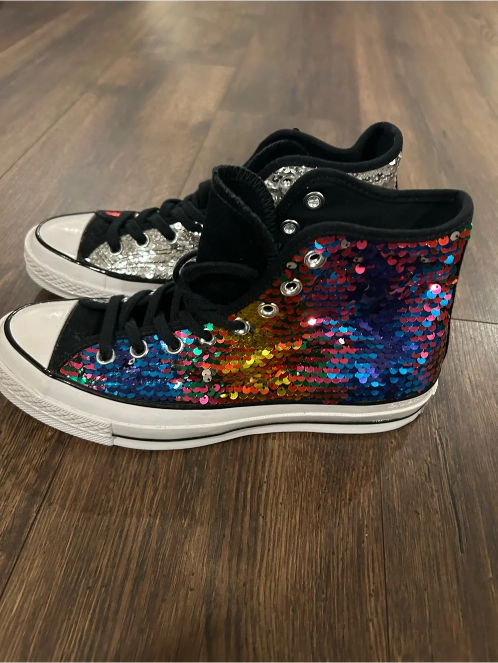 Sequin High-Top Sneakers in Multicolor & Silver for pride month new without tags - Picture 6 of 10